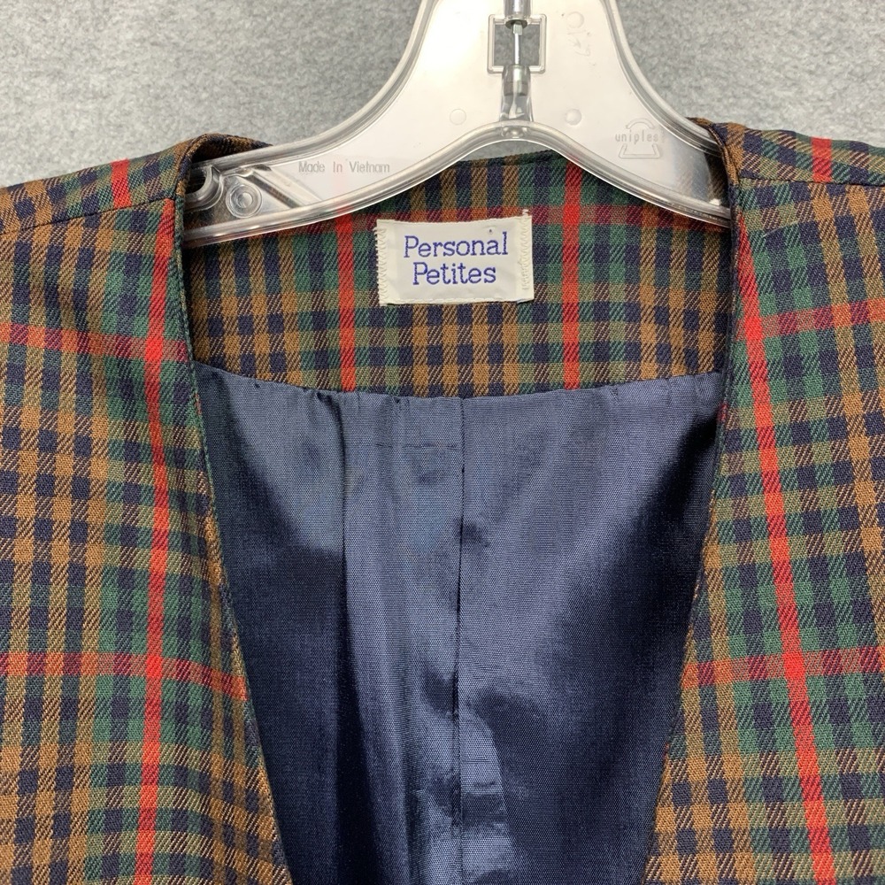 Personal Petites Womens Vintage Blazer Plaid Sz 6 Petite Brown‎ Preppy Academia - Picture 3 of 4